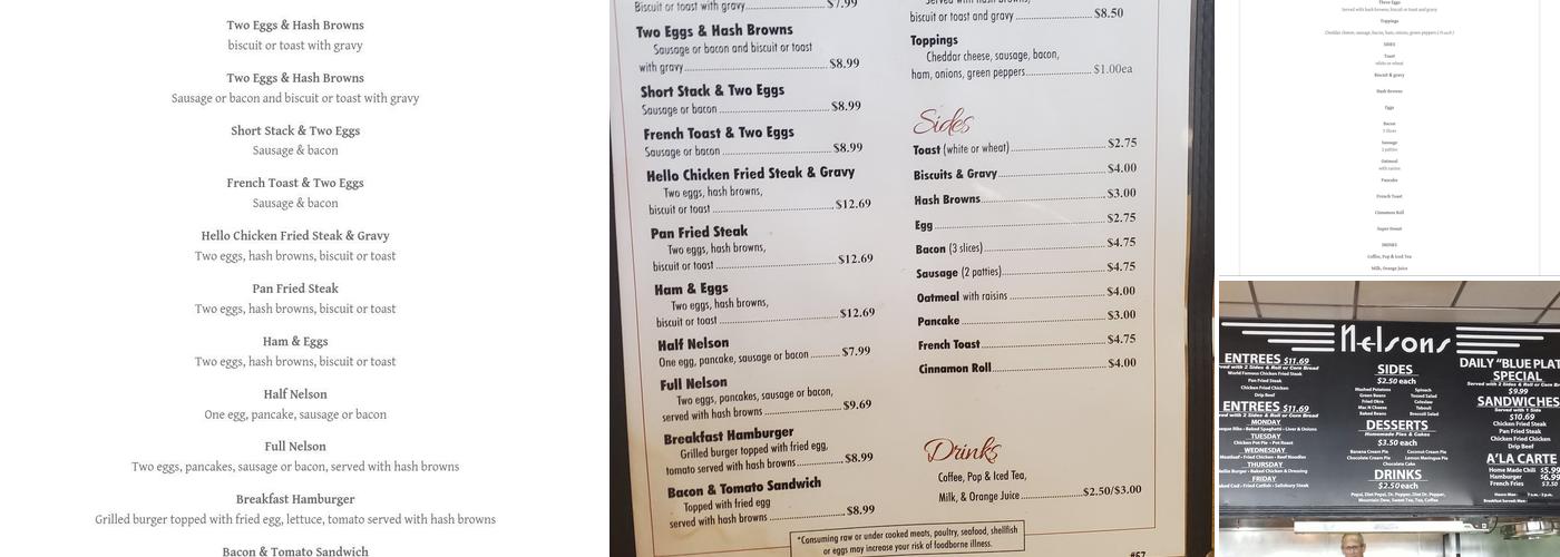 Nelson's Buffeteria Menu