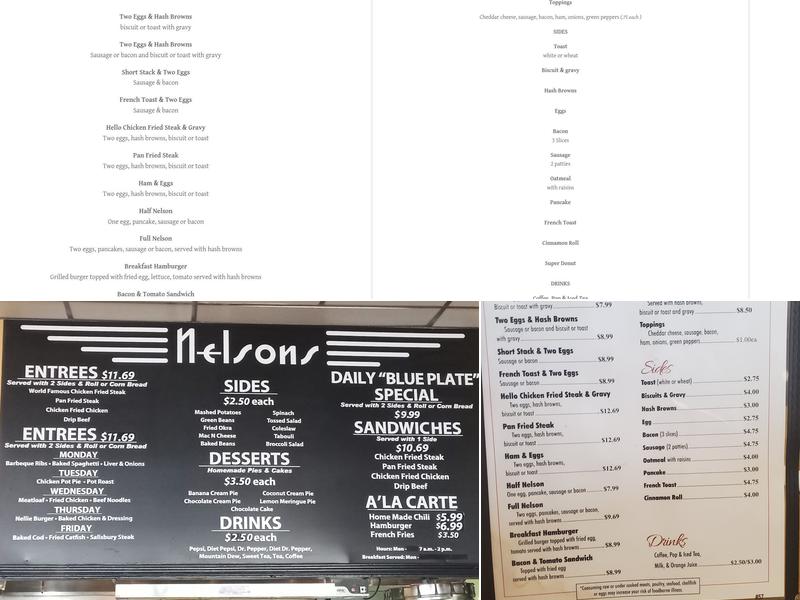 Nelson's Buffeteria Menu