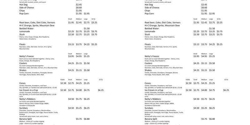 Netty's Menu