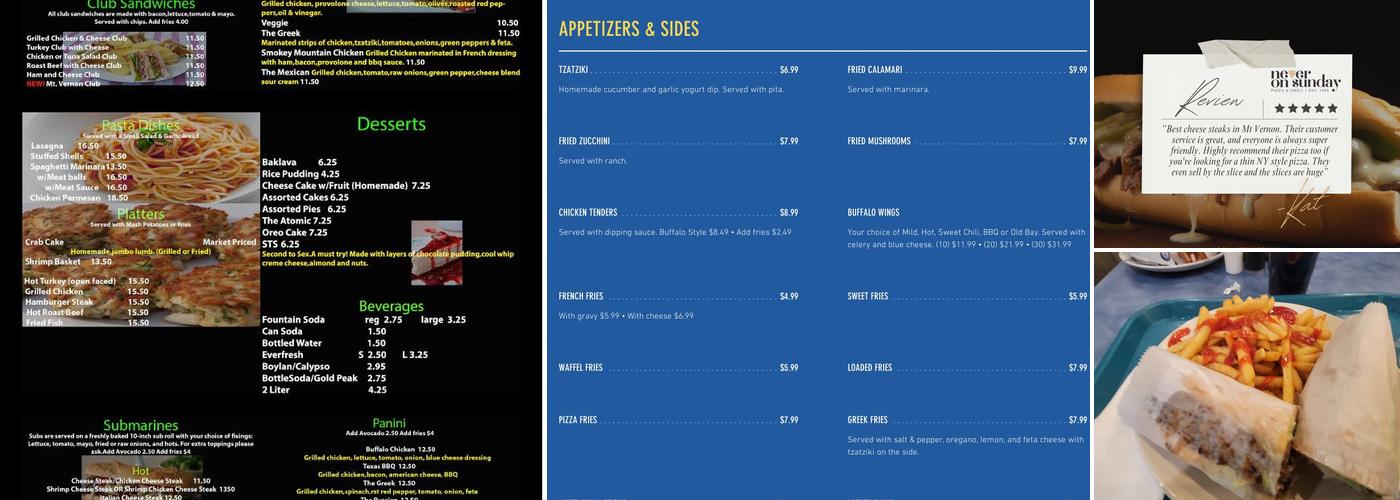 Never On Sunday Menu