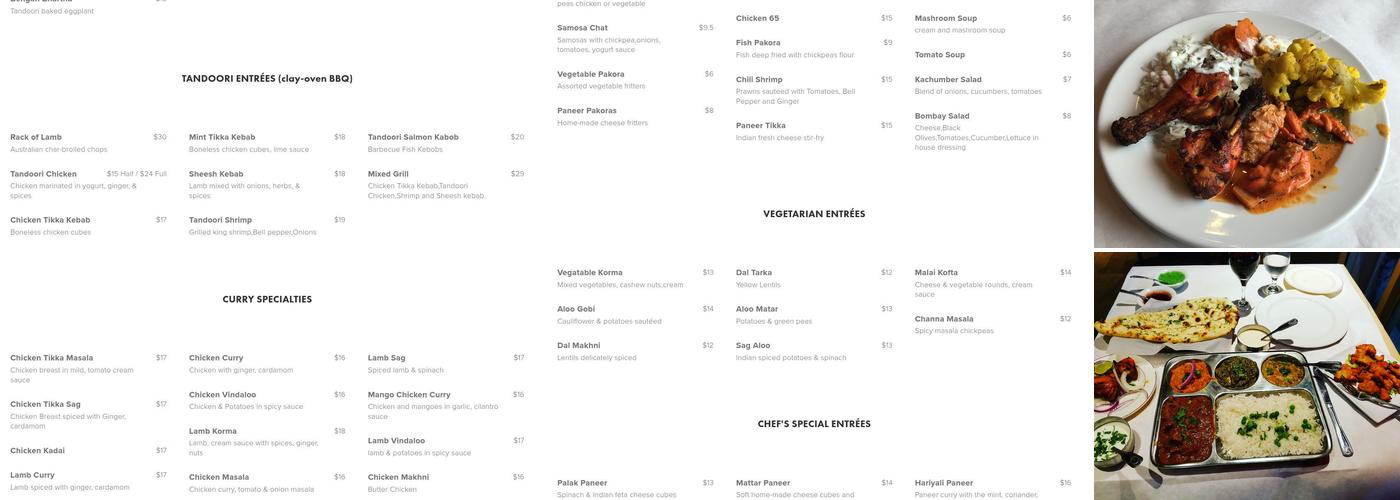 New Delhi Palace Menu