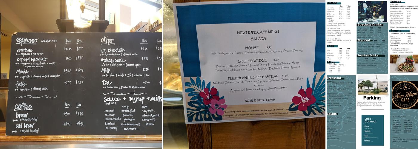 New Hope Cafe Menu