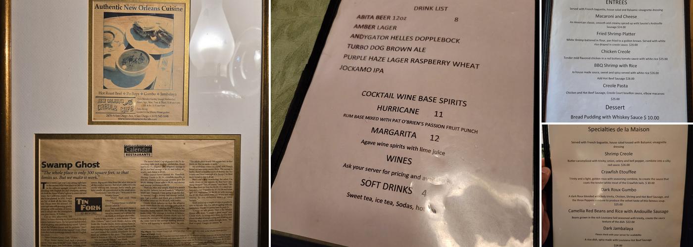 New Orleans Creole Cafe Menu