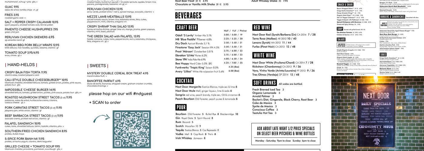 Next Door Street Bar Menu