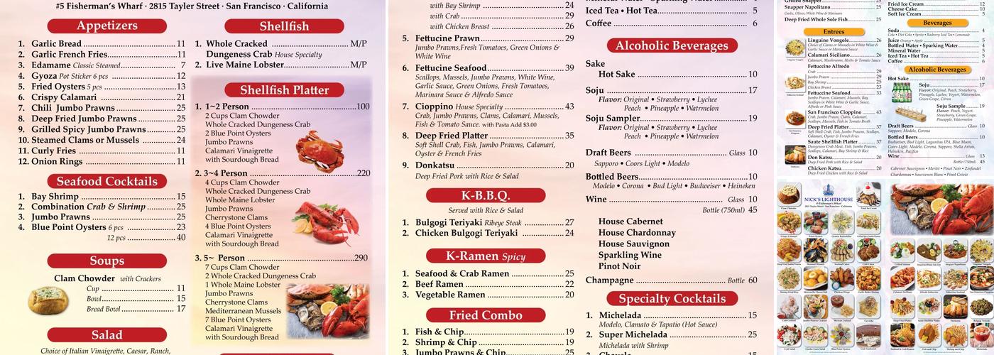 Nick's Lighthouse Menu