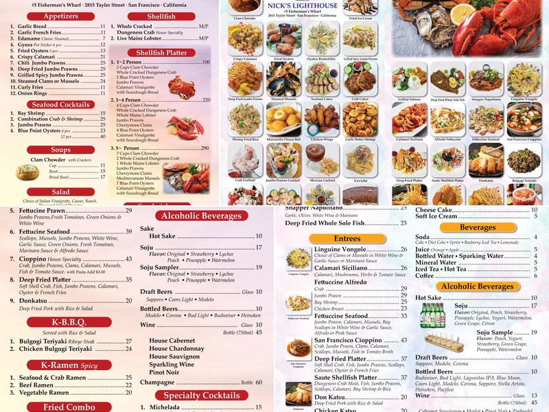 Nick's Lighthouse Menu