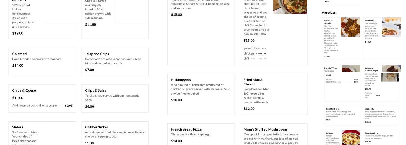 Nick's Place Menu