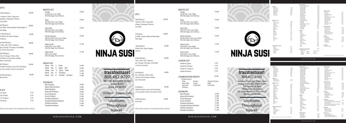 Ninja Sushi Menu