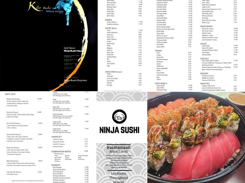 Ninja Sushi Menu
