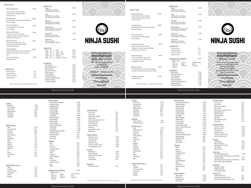 Ninja Sushi Menu