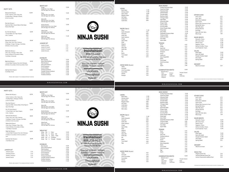 Ninja Sushi Menu