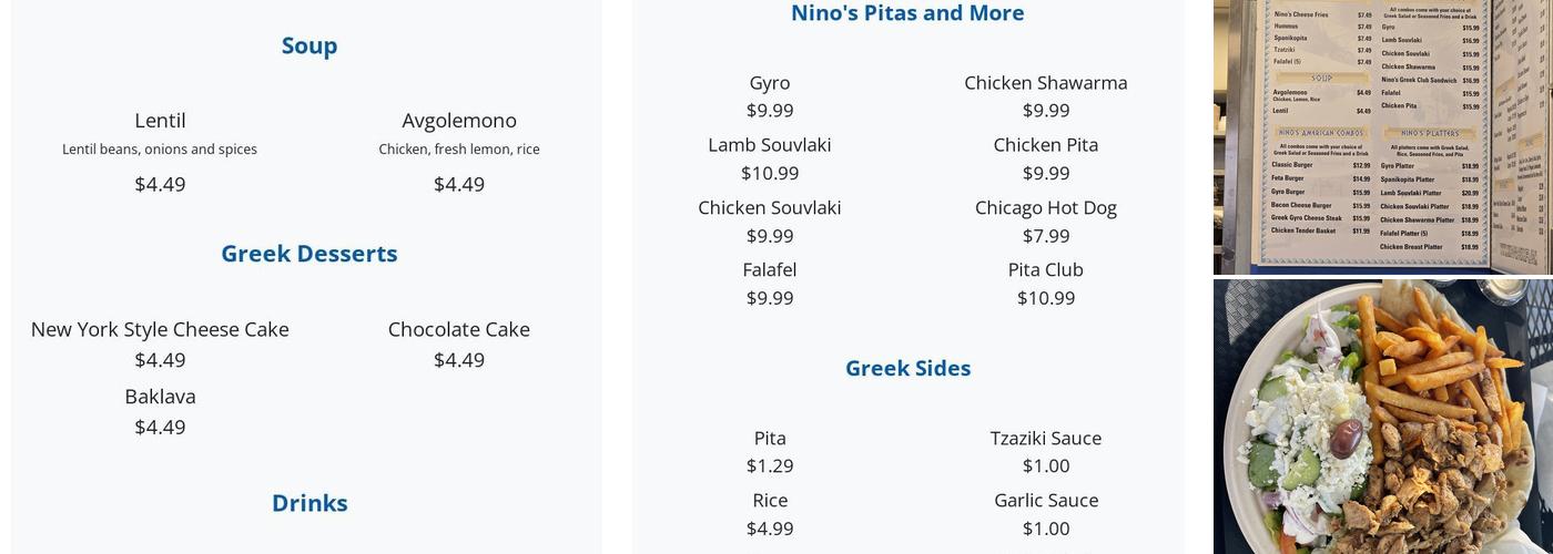 Nino's Greek cafe Menu