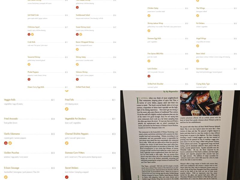 Nittaya's Secret Kitchen Menu