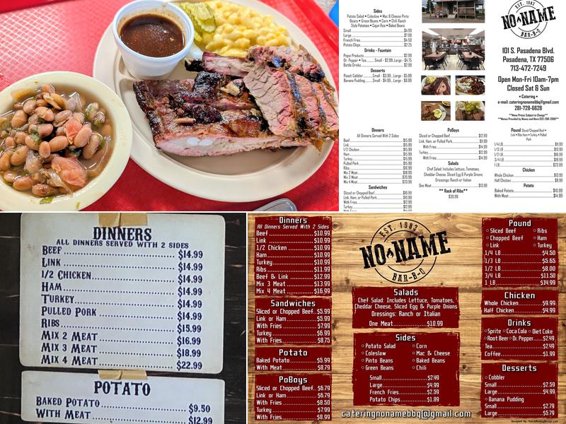 No Name Bar-B-Q Menu