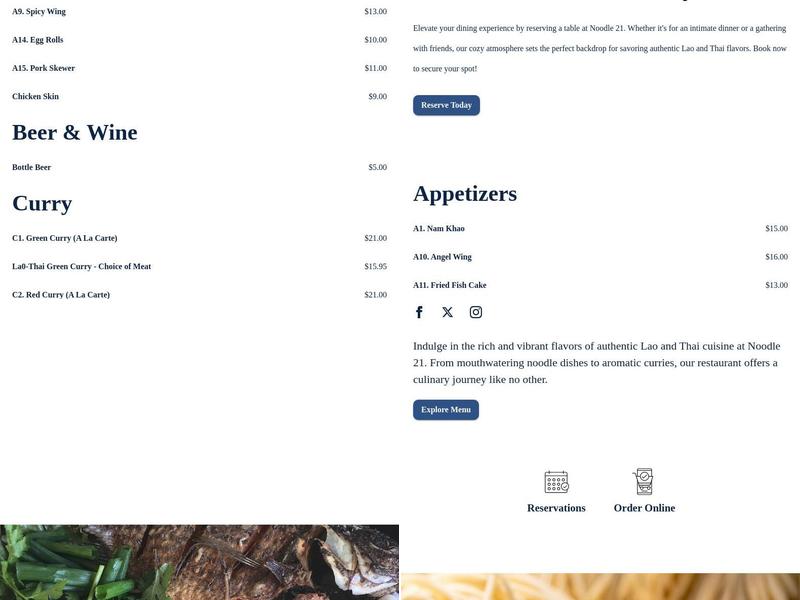 Noodle 21 Menu