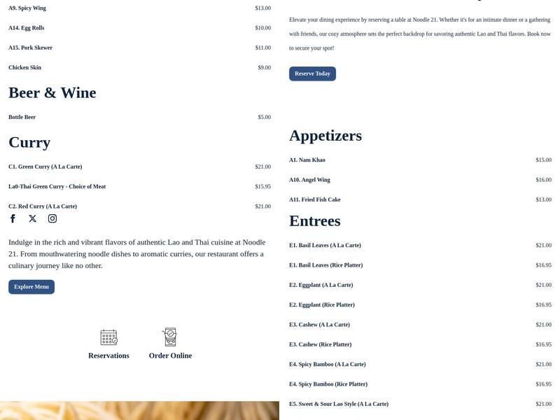 Noodle 21 Menu