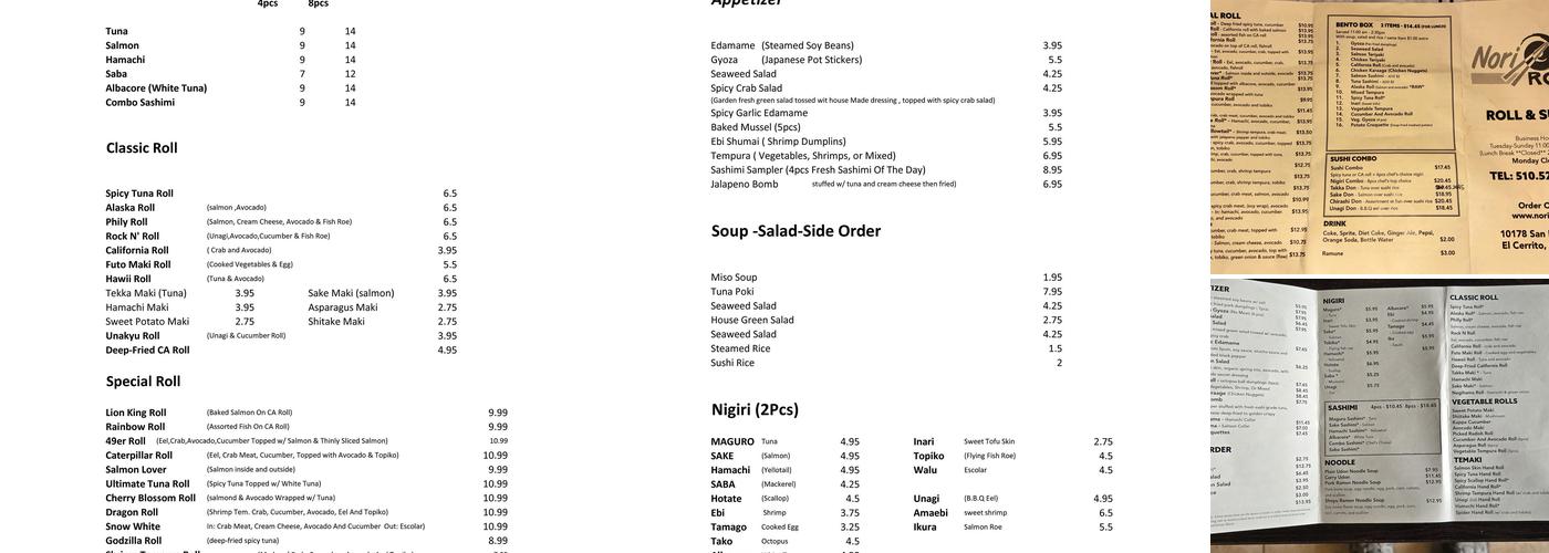 Nori Roll Menu