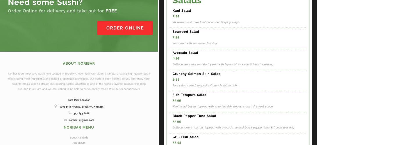 Noribar Menu