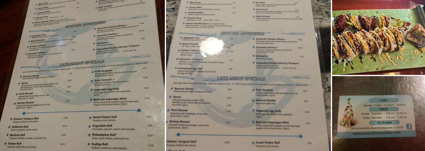 Ocean Blue Asian Fusion Menu