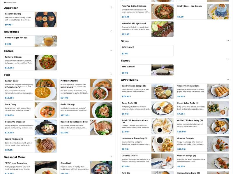 Oceanic Thai Kitchen Menu