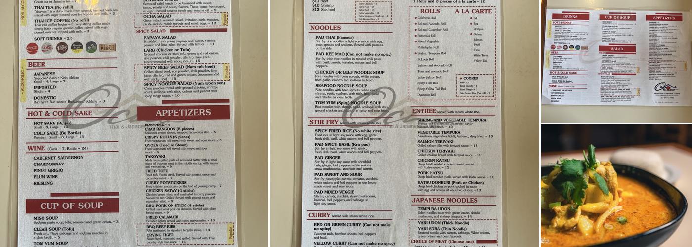Ocha Thai and Japanese cuisine Menu