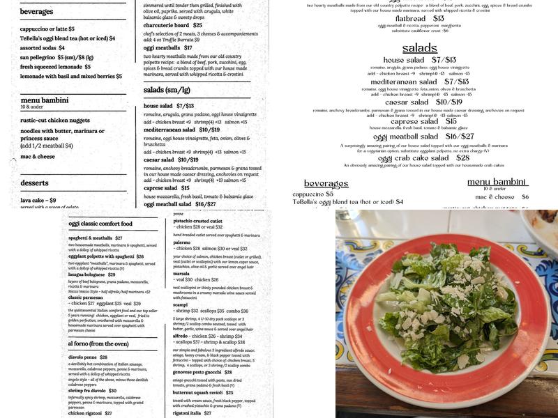 Oggi Italian Menu