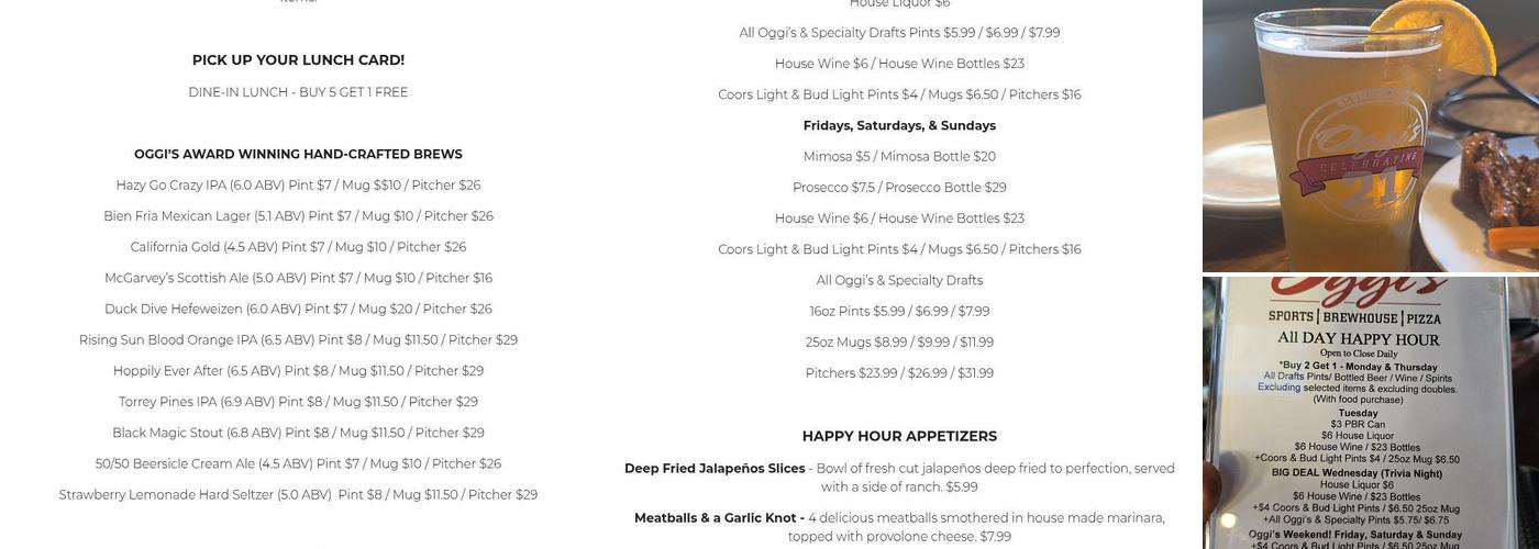 Oggi's Sports | Brewhouse | Pizza Menu