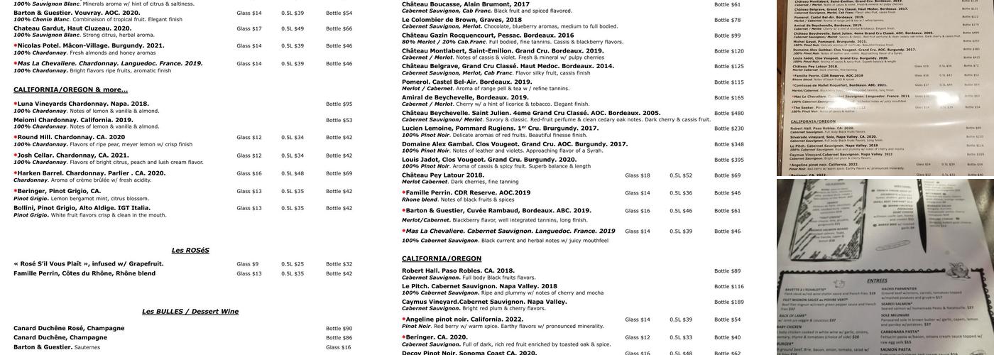 Ohlala French Bistro Menu