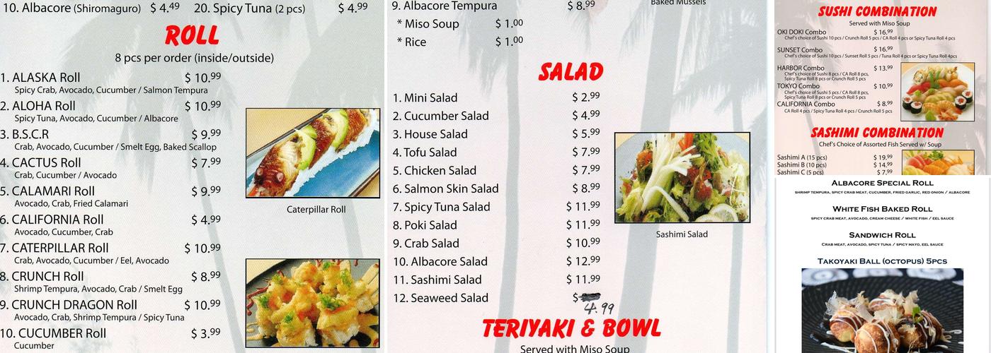 Oki Doki Sushi Menu