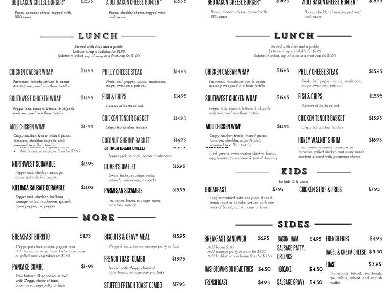 Oliver's Cafe Menu