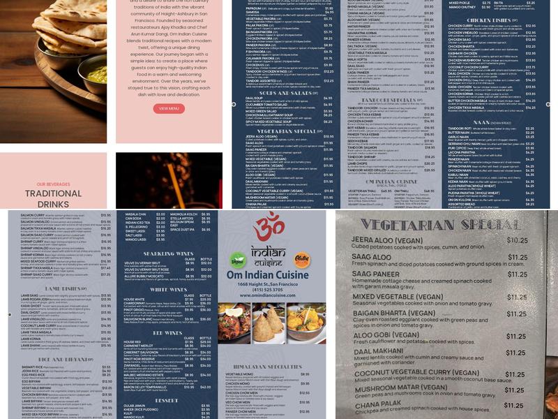 Om Indian Cuisine Menu