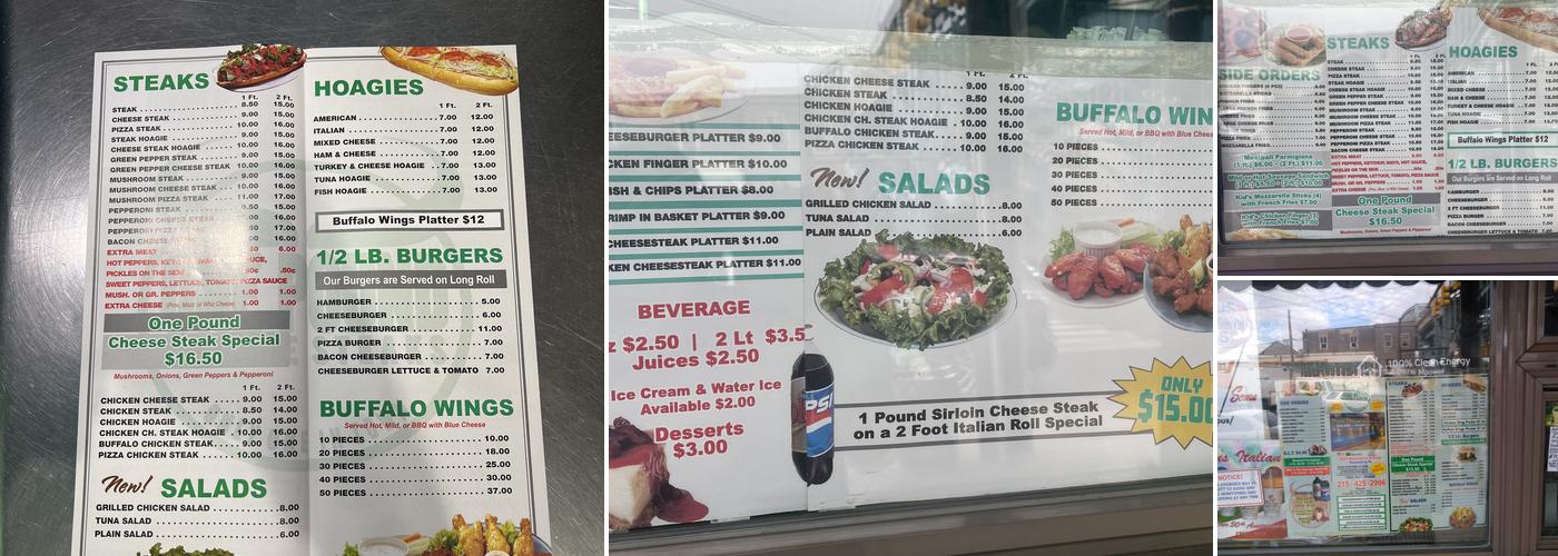 One Pound Cheese Steak Menu