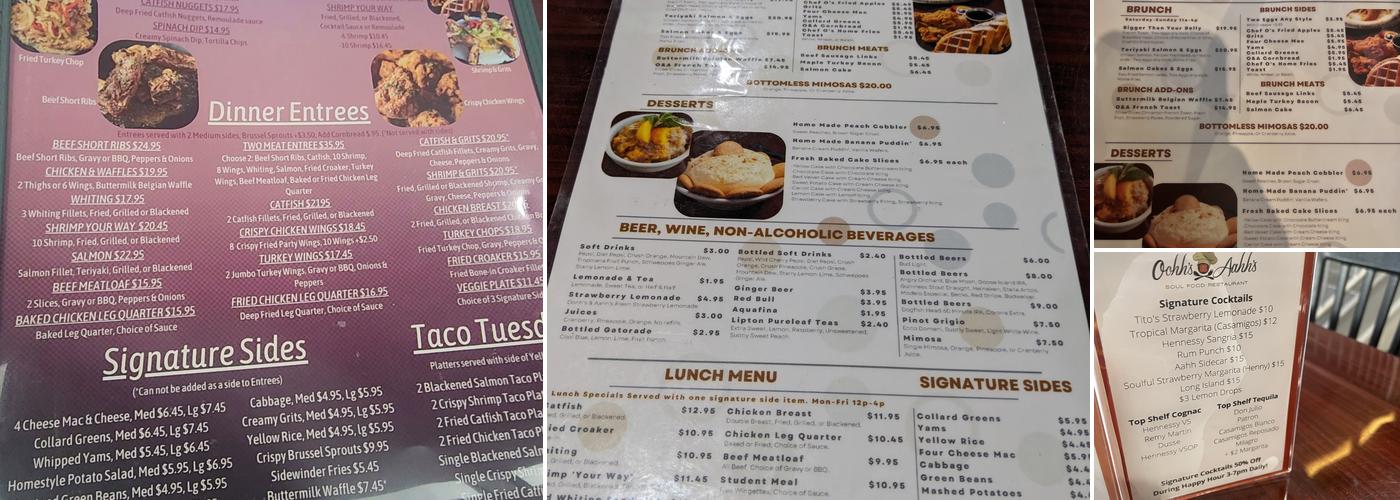 Oohh's & Aahh's Menu