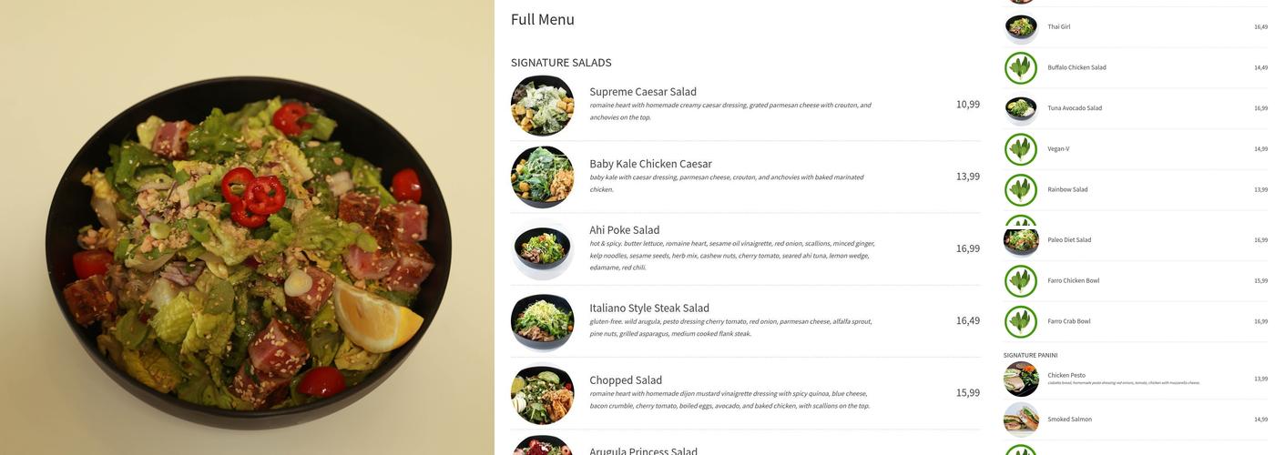 Organic Greens Salad & More, Elmwood Menu