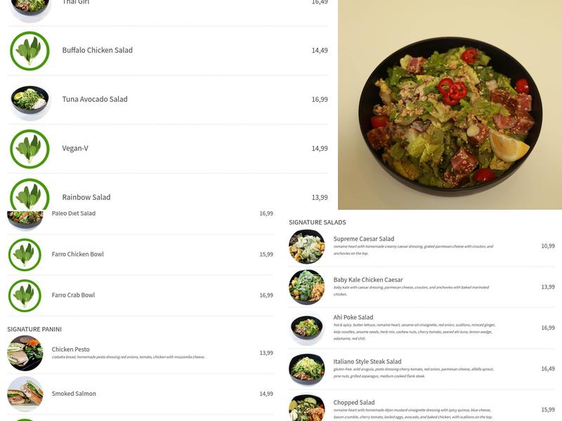 Organic Greens Salad & More, Elmwood Menu