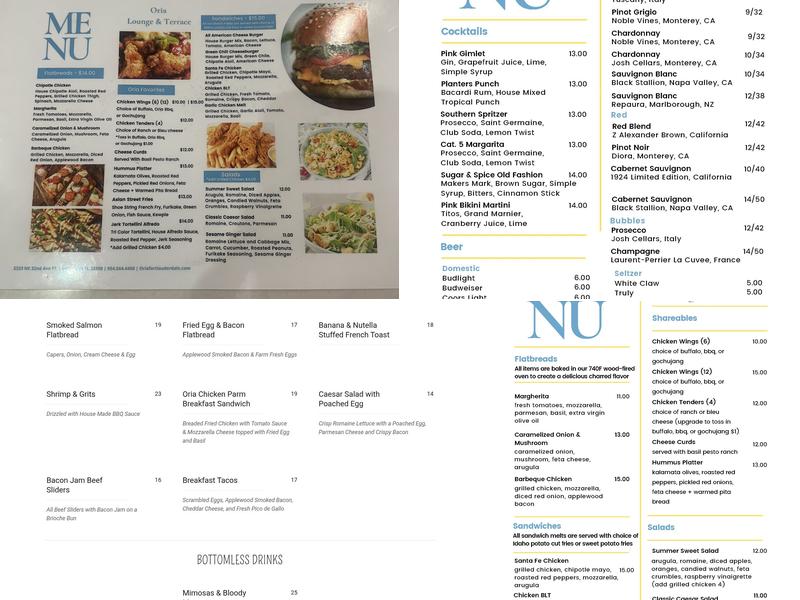 Oria Waterfront Menu