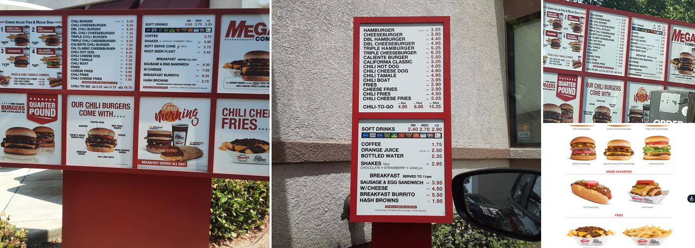 Original Tommy's World Famous Hamburgers Menu