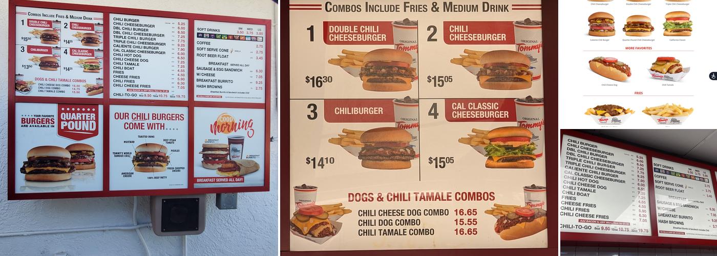Original Tommy's World Famous Hamburgers Menu
