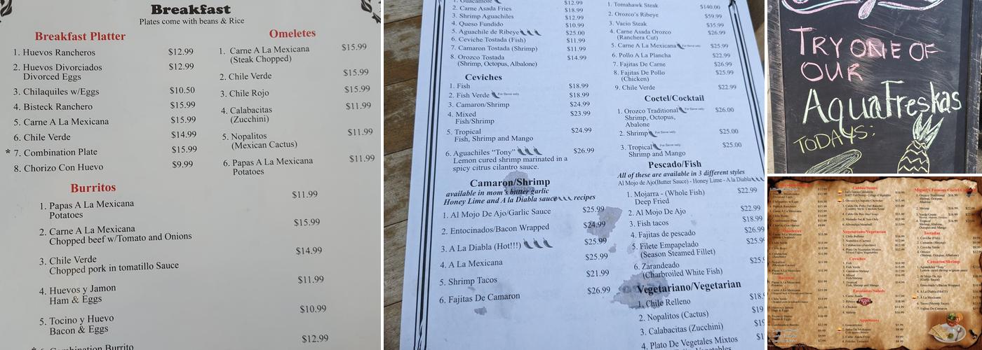 Orozco's de Ventura Menu