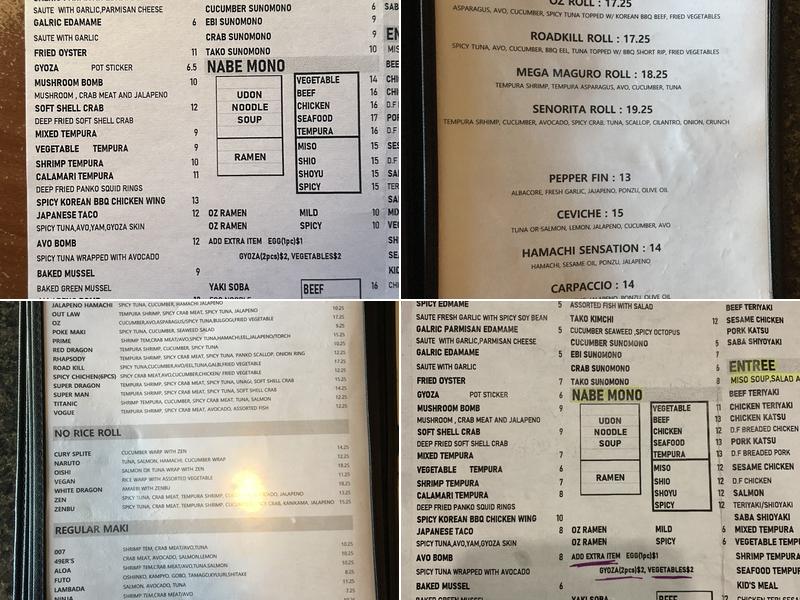Oz Sushi & Grill Menu
