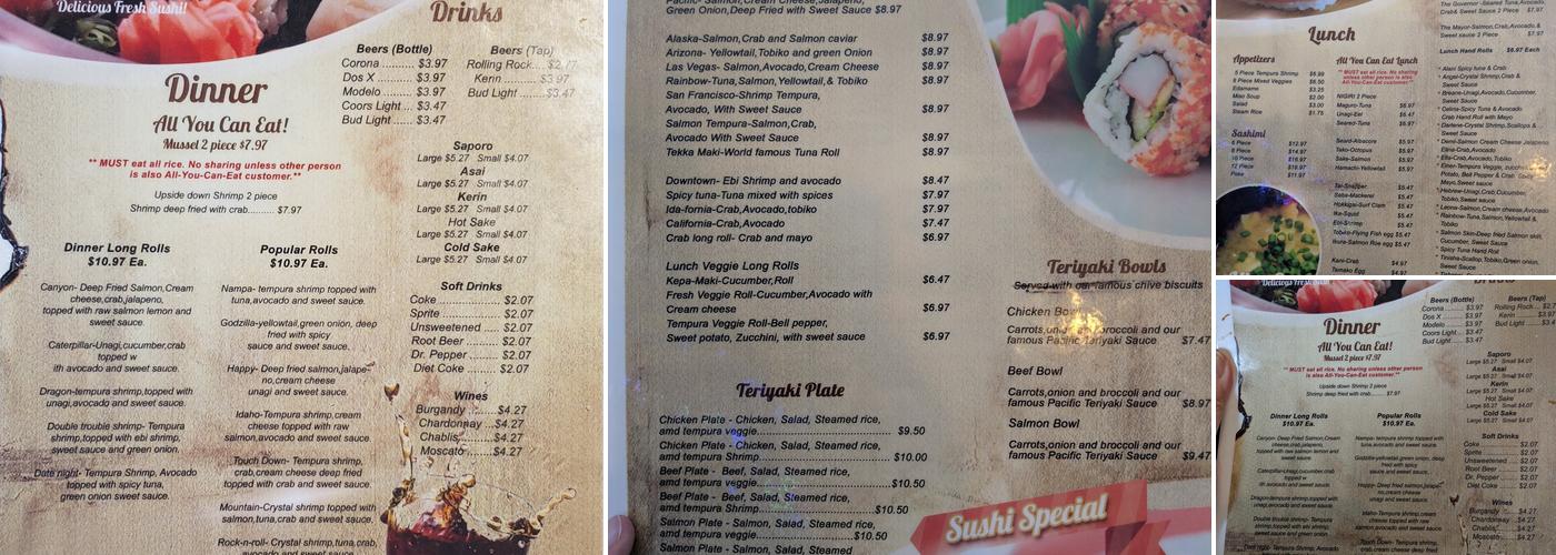 Pacific Sushi Menu