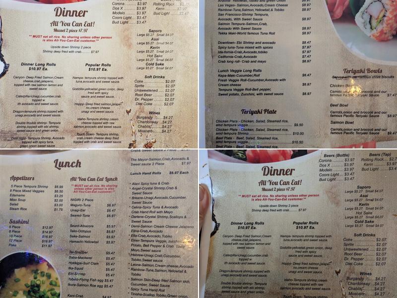 Pacific Sushi Menu