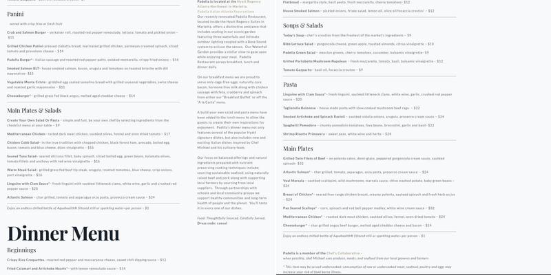 Padella Italian Atlanta Menu