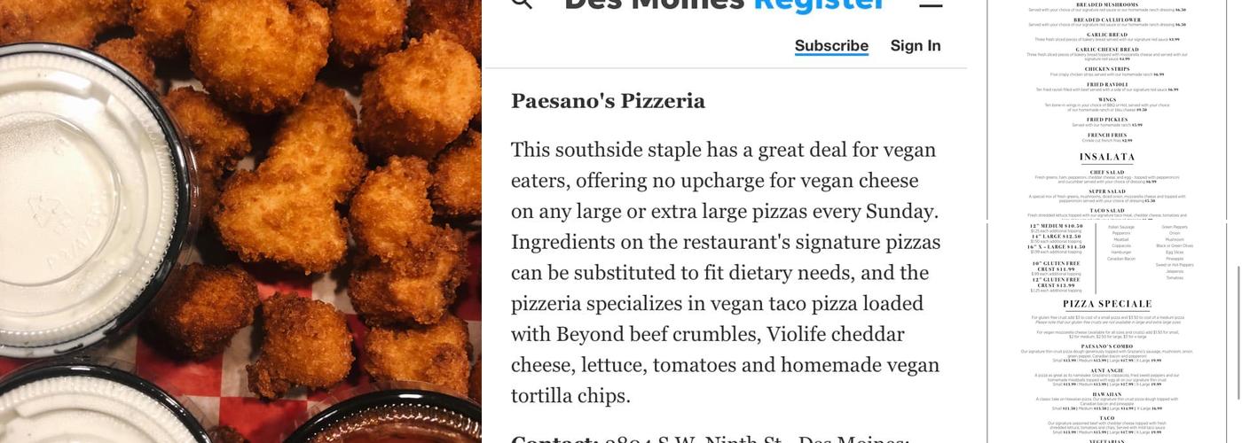 Paesanos Pizzeria Menu