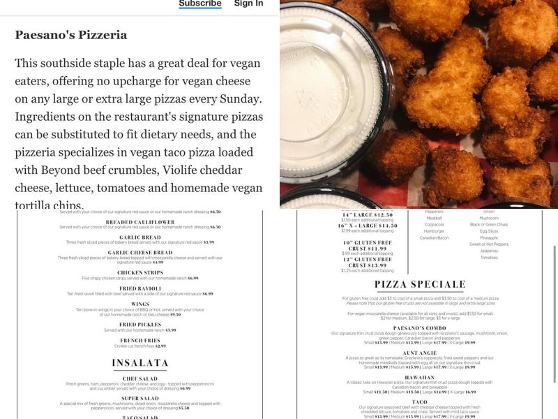 Paesanos Pizzeria Menu