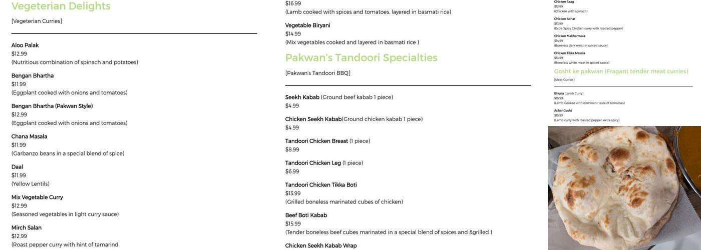 Pakwan Restaurant - Tenderloin Menu