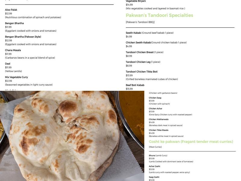 Pakwan Restaurant - Tenderloin Menu