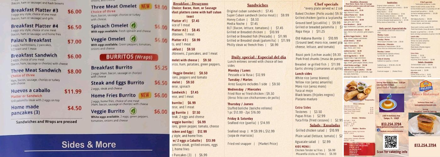 Palaus Restaurant Menu