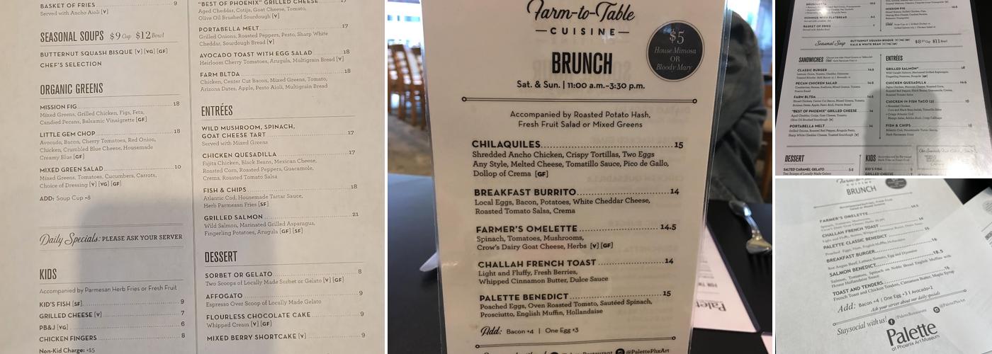 Temporary Café at Phoenix Art Museum Menu