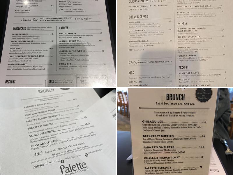 Temporary Café at Phoenix Art Museum Menu